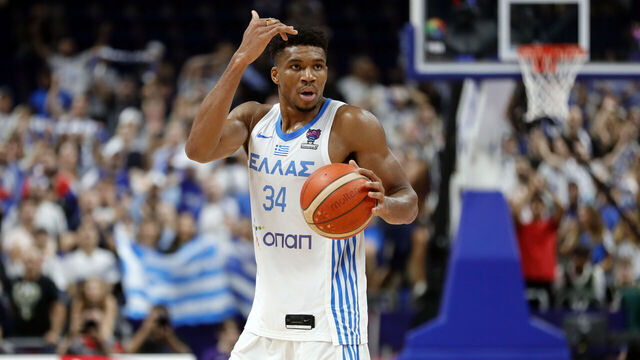 BERLIN, GERMANY - SEPTEMBER 11: Giannis Antetokounmpo of Greece during the FIBA EuroBasket 2022 round of 16 match between Greece and Czech Republic at EuroBasket Arena Berlin on September 11, 2022 in Berlin, Germany.