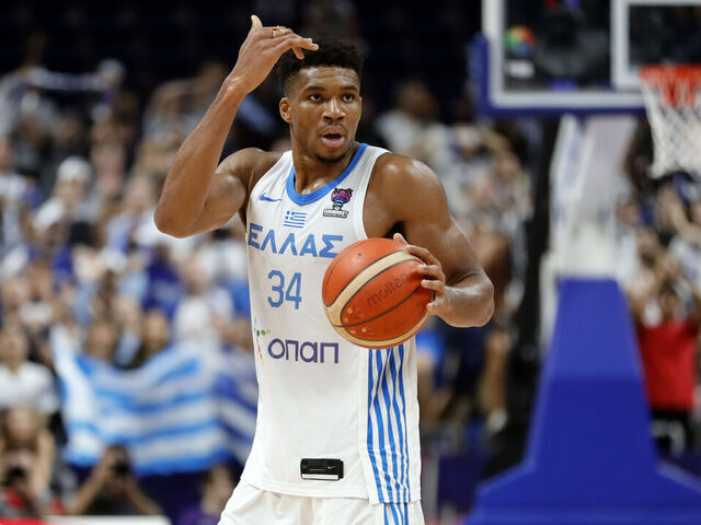 BERLIN, GERMANY - SEPTEMBER 11: Giannis Antetokounmpo of Greece during the FIBA EuroBasket 2022 round of 16 match between Greece and Czech Republic at EuroBasket Arena Berlin on September 11, 2022 in Berlin, Germany.