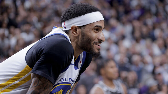 SACRAMENTO, CA - APRIL 17: Gary Payton II #8 of the Golden State Warriors smiles during the game against the Sacramento Kings during Round 1 Game 2 of the 2023 NBA Playoffs on April 17, 2023 at Golden 1 Center in Sacramento, California. Mandatory Copyright Notice: Copyright 2023 NBAE