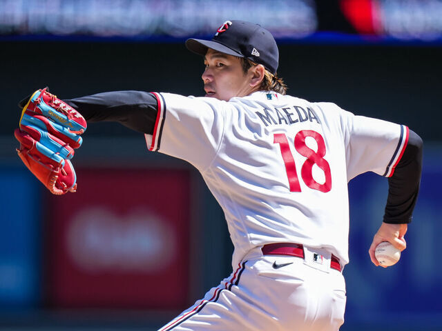 MINNEAPOLIS, MN - APRIL 26: Kenta Maeda #18 of the Minnesota Twins pitches against the New York Yankees on April 26, 2023 at Target Field in Minneapolis, Minnesota.