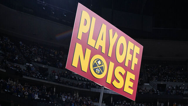 DENVER, CO - APRIL 19: Mascot Rocky the Mountain Lion of the Denver Nuggets holds up sign before Round 1 Game 2 of the 2023 NBA Playoffs against the Minnesota Timberwolveson April 19, 2023 at the Ball Arena in Denver, Colorado. NOTE TO USER: User expressly acknowledges and agrees that, by downloading and/or using this Photograph, user is consenting to the terms and conditions of the Getty Images License Agreement. Mandatory Copyright Notice: Copyright 2023 NBAE