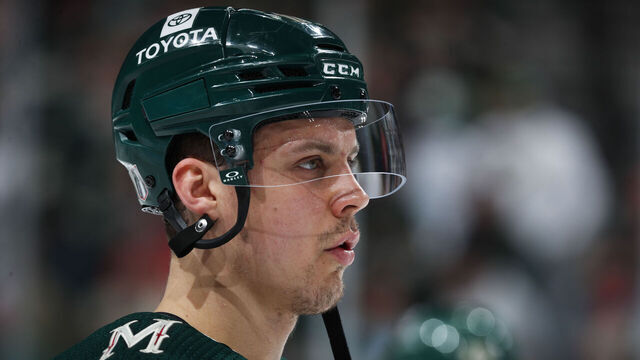 ST PAUL, MN - APRIL 21: Joel Eriksson Ek #14 of the Minnesota Wild warms up before Game Three of the First Round of the 2023 Stanley Cup Playoffs at Xcel Energy Center on April 21, 2023 in St Paul, Minnesota.