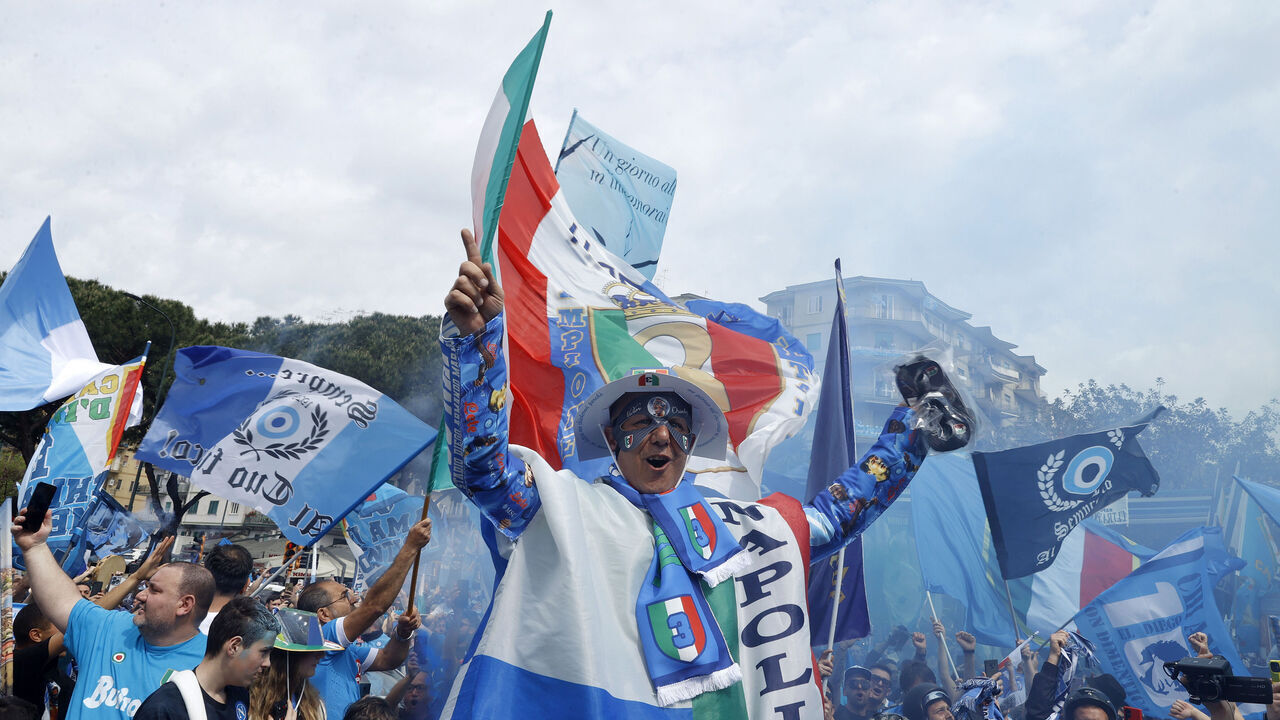 NAPLES, ITALY - APRIL 30: SSC Napoli fans wait for the start of the match outside the stadium prior to the Serie A match between SSC Napoli and Salernitana at Stadio Diego Armando Maradona on April 30, 2023 in Naples, Italy.
