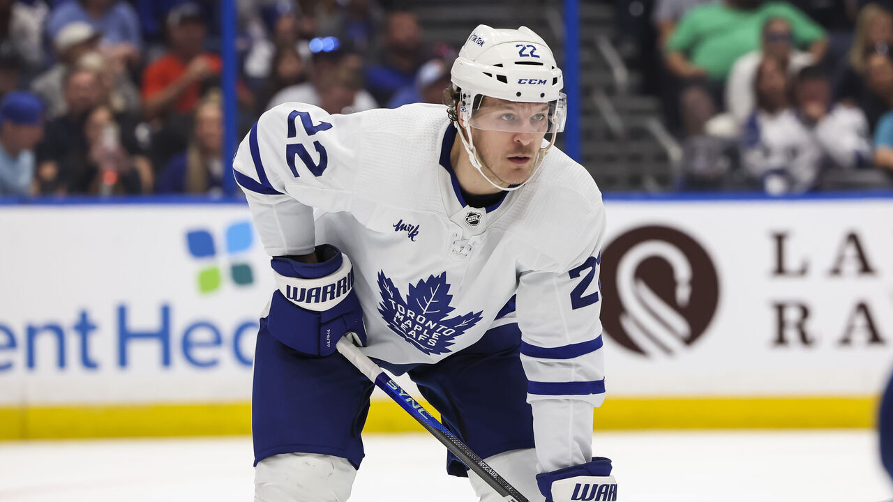 TAMPA, FL - APRIL 11: Jake McCabe #22 of the Toronto Maple Leafs against the Tampa Bay Lightning during the second period at Amalie Arena on April 11, 2023 in Tampa, Florida.