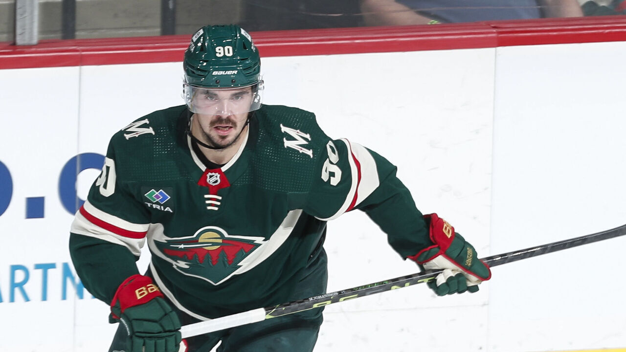 ST PAUL, MN - APRIL 21: Marcus Johansson #90 of the Minnesota Wild skates in the second period in Game Three of the First Round of the 2023 Stanley Cup Playoffs against the Dallas Stars at Xcel Energy Center on April 21, 2023 in St Paul, Minnesota.