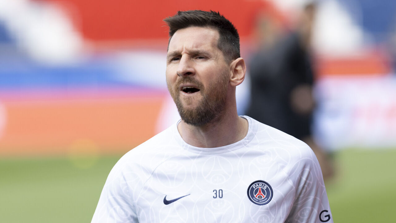 PARIS, FRANCE - APRIL 30: Lionel Messi of Paris Saint Germain during the Ligue 1 match between Paris Saint-Germain and FC Lorient at Parc des Princes on April 30, 2023 in Paris, France.