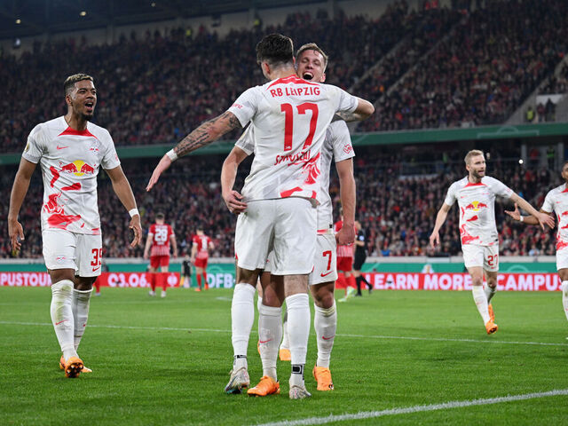 Dani Olmo of RB Leipzig celebrates the teams third goal during the News  Photo - Getty Images