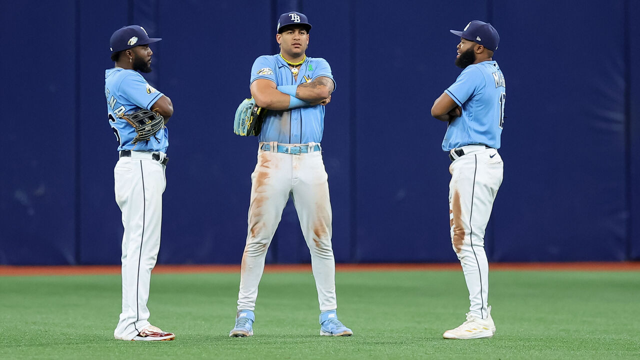 Josh Lowe of the Tampa Bay Rays stands on first base next to his News  Photo - Getty Images