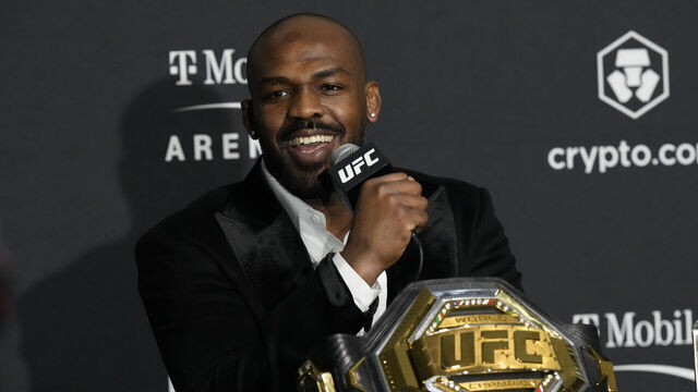 LAS VEGAS, NV - March 5: Jon Jones meets with the media following his win over Cyril Gane at T-Mobile Arena for UFC 285 -Jones vs Gane : Event on March 5, 2023 in Las Vegas, NV, United States.