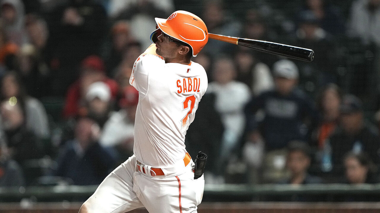 SAN FRANCISCO, CALIFORNIA - APRIL 25: Blake Sabol #2 of the San Francisco Giants hits a walk-off two-run home run in the bottom of the ninth inning to defeat the St. Louis Cardinals 5-4 at Oracle Park on April 25, 2023 in San Francisco, California.