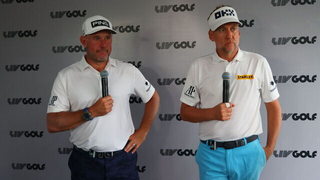 PATHUM THANI, THAILAND - OCTOBER 05: Ian Poulter and Lee Westwood of Team Majecticks GC speak with the during a practice round prior to the LIV Golf Invitational - Bangkok at Stonehill Golf Course on October 05, 2022 in Pathum Thani, Thailand.