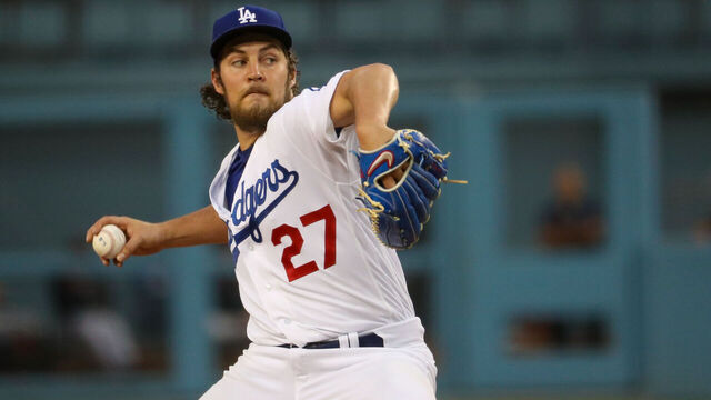 LOS ANGELES, CA - JUNE 28: Los Angeles Dodgers Starting pitcher Trevor Bauer (27) pitches during the MLB game between the San Francisco Giants and the Los Angeles Dodgers on June 28, 2021, at Dodger Stadium in Los Angeles, CA.