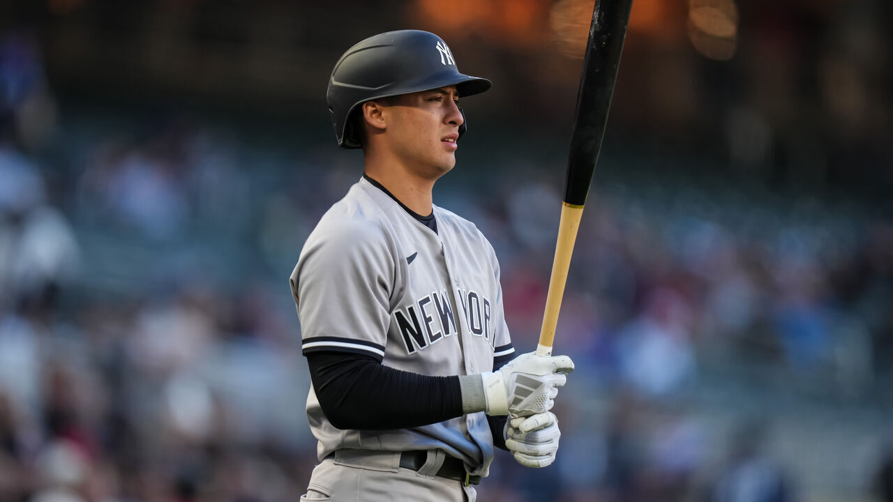 MINNEAPOLIS, MN - APRIL 25: Anthony Volpe #11 of the New York Yankees looks on against the Minnesota Twins on April 25, 2023 at Target Field in Minneapolis, Minnesota.