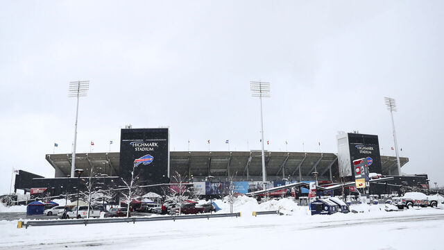 ORCHARD PARK, NY - DECEMBER 17: A general overall exterior view of Highmark Stadium covered in snow prior to an NFL football game between the Miami Dolphins and the Buffalo Bills on December 17, 2022 in Orchard Park, New York.