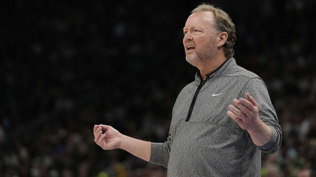 MILWAUKEE, WISCONSIN - APRIL 19: Head coach Mike Budenholzer of the Milwaukee Bucks reacts after a call during the second half of Game Two of the Eastern Conference First Round Playoffs against the Miami Heat at Fiserv Forum on April 19, 2023 in Milwaukee, Wisconsin.