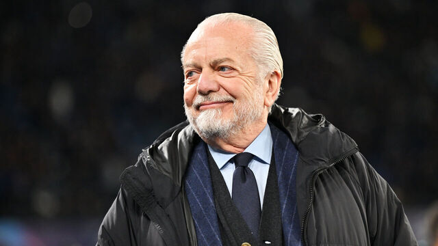 NAPLES, ITALY - MARCH 15: Aurelio De Laurentiis, President of SSC Napoli, looks on prior to the UEFA Champions League round of 16 leg two match between SSC Napoli and Eintracht Frankfurt at Stadio Diego Armando Maradona on March 15, 2023 in Naples, Italy.