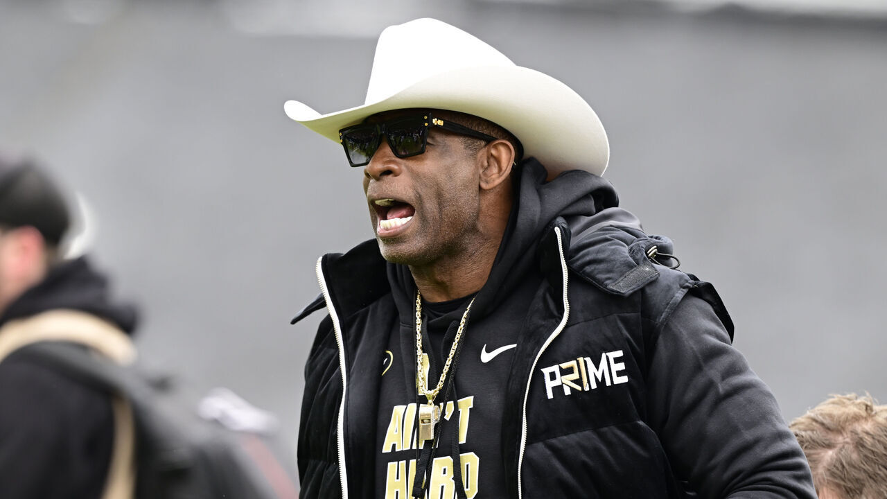 BOULDER, CO - APRIL 22: University of Colorado Buffaloes head coach Deion Sanders before the Black and Gold game at Folsom Field April 22, 2023.