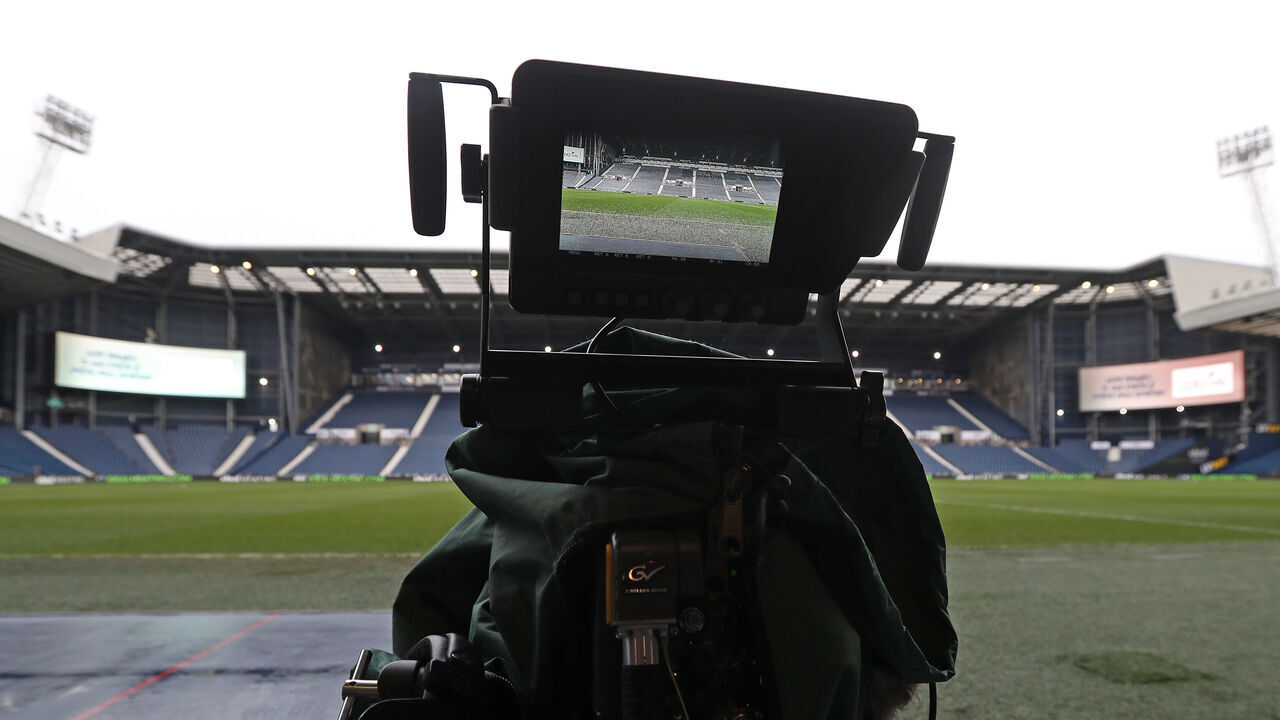 WEST BROMWICH, ENGLAND - MARCH 15: The view from behind a television camera next to the pitch ahead of the Sky Bet Championship match between West Bromwich Albion and Fulham at The Hawthorns on March 15, 2022 in West Bromwich, England.