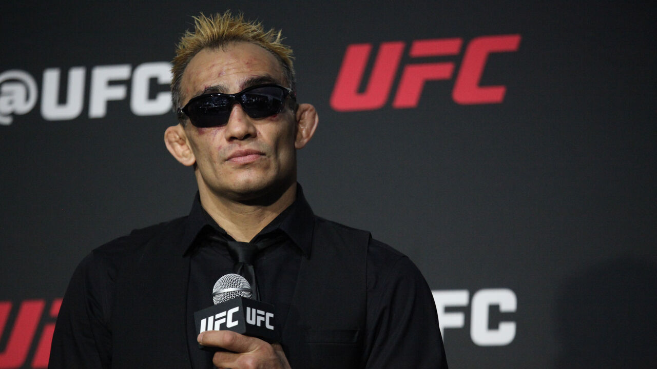 LAS VEGAS, NV - SEPTEMBER 10: Tony Ferguson speaks to the media following their UFC 279 loss on September 9, 2022, at the T-Mobile Arena in Las Vegas, NV.