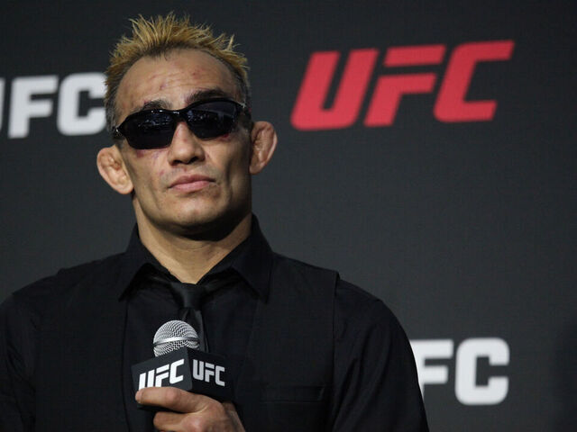 LAS VEGAS, NV - SEPTEMBER 10: Tony Ferguson speaks to the media following their UFC 279 loss on September 9, 2022, at the T-Mobile Arena in Las Vegas, NV.