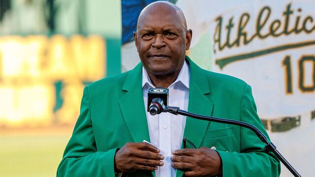 OAKLAND, CA - SEPTEMBER 21: Former pitcher Vida Blue of the Oakland Athletics stands on the field during the team"u2019s Hall of Fame ceremony before the game against the Texas Rangers at the RingCentral Coliseum on September 21, 2019 in Oakland, California. The Oakland Athletics defeated the Texas Rangers 12-3.