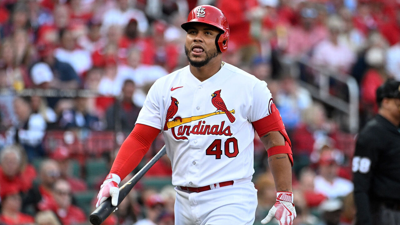 ST LOUIS, MO - MARCH 30: Willson Contreras #40 of the St. Louis Cardinals looks on against the Toronto Blue Jays on Opening Day at Busch Stadium on March 30, 2023 in St Louis, Missouri.