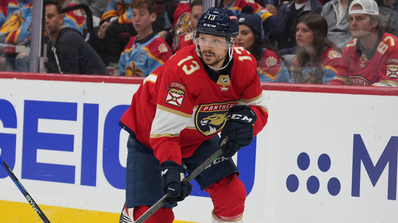 SUNRISE, FL - MAY 07: Florida Panthers center Sam Reinhart (13) controls the puck near the Toronto net during game three of the Eastern Conference Second Round Playoff game between the Toronto Maple Leafs and the Florida Panthers on Sunday, May 7, 2023 at FLA Live Area, Sunrise, Fla.