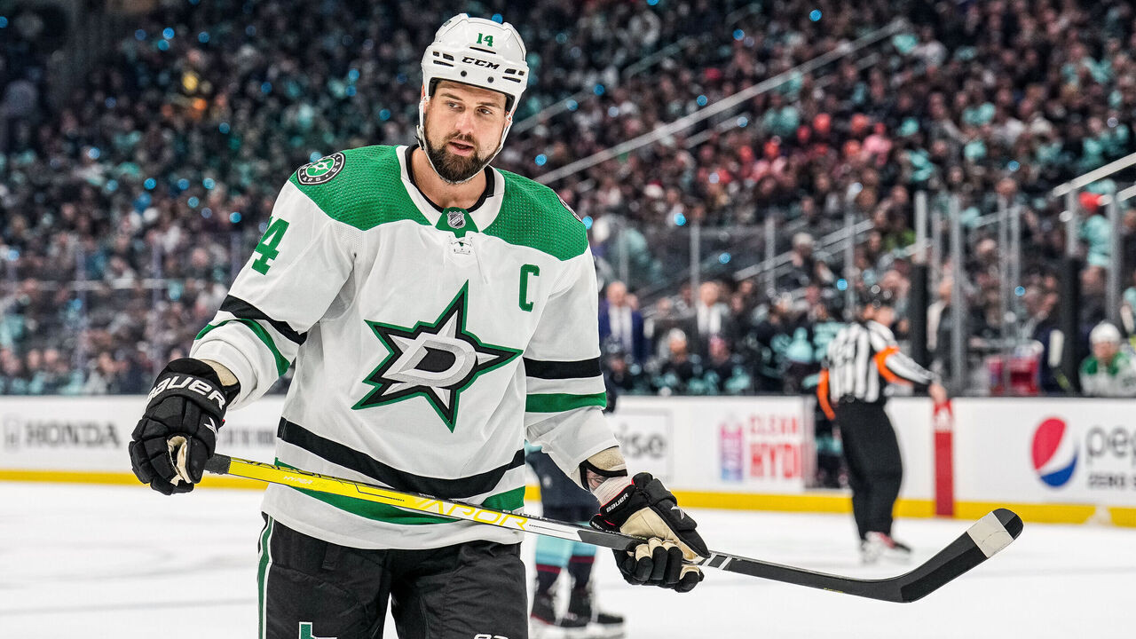 SEATTLE, WASHINGTON - MAY 7: Jamie Benn #14 of the Dallas Stars skates on the ice during the first period against the Seattle Kraken in Game Three of the Second Round of the 2023 Stanley Cup Playoffs at Climate Pledge Arena on May 7, 2023 in Seattle, Washington.