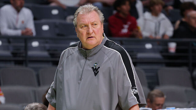 BIRMINGHAM, ALABAMA - MARCH 16: Head coach Bob Huggins of the West Virginia Mountaineers looks on against the Maryland Terrapins during the first half in the first round of the NCAA Men's Basketball Tournament at Legacy Arena at the BJCC on March 16, 2023 in Birmingham, Alabama.