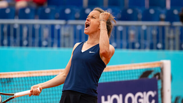 MADRID, SPAIN - APRIL 29: Barbora Stryocva of the Czech Republic in action with partner Su-Wei Hsieh of Chinese Taipeh against Hao-Ching Chan of Chinese Taipeh and Latisha Chan of Chinese Taipeh in the first round of doubles on Day Six of the Mutua Madrid Open at La Caja Magica on April 29, 2023 in Madrid, Spain