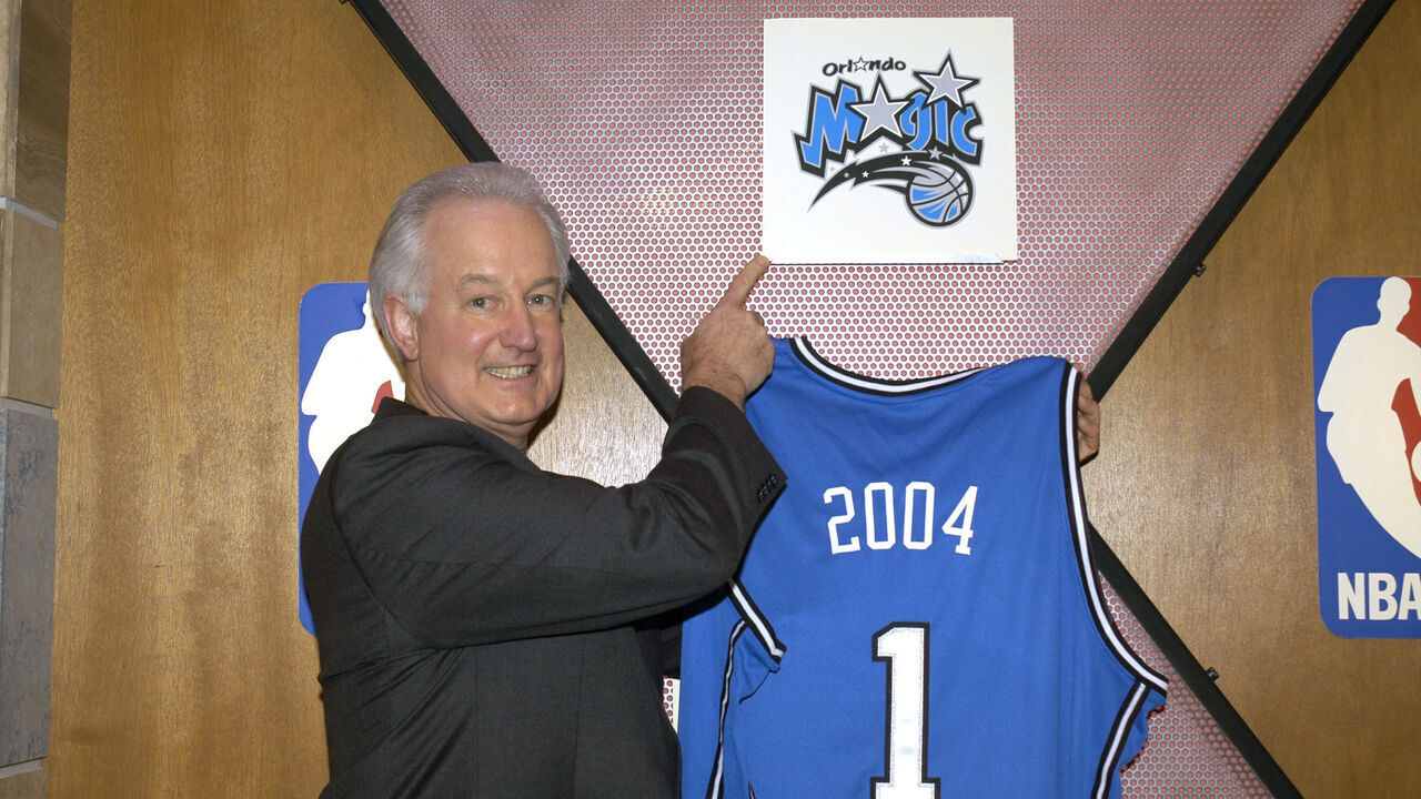 SECAUCUS, NJ - MAY 26: Pat Williams, representative of the Orlando Magic as the Magic won the #1 pick in the 2004 NBA Draft at the 2004 NBA Draft Lottery in Secaucus, New Jersey. NOTE TO USER: User expressly acknowledges and agrees that, by downloading and/or using this Photograph, User is consenting to the terms and conditions of the Getty Images License Agreement. Mandatory Copyright Notice: Copyright 2004 NBAE