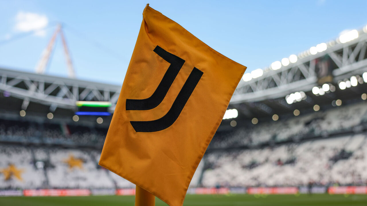 TURIN, ITALY - MAY 03: A Juventus branded corner flag is seen in a general view of the stadium interior prior to the Serie A match between Juventus and US Lecce at Allianz Stadium on May 03, 2023 in Turin, Italy.