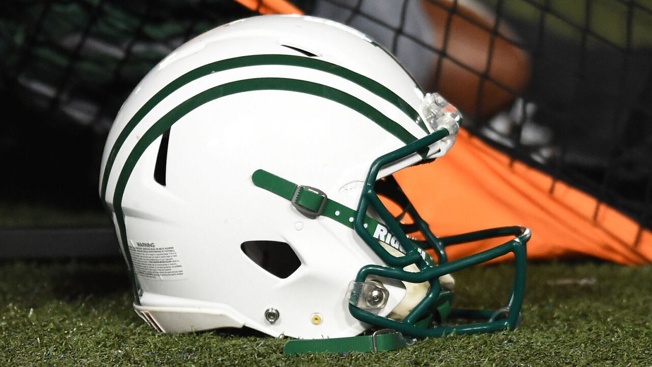 PHILADELPHIA, PA - OCTOBER 05: Dartmouth Big Green helmet sits on the turf during the game between the Penn Quakers and the Dartmouth Big Green on October 4, 2019 at Franklin Field in Philadelphia, PA.