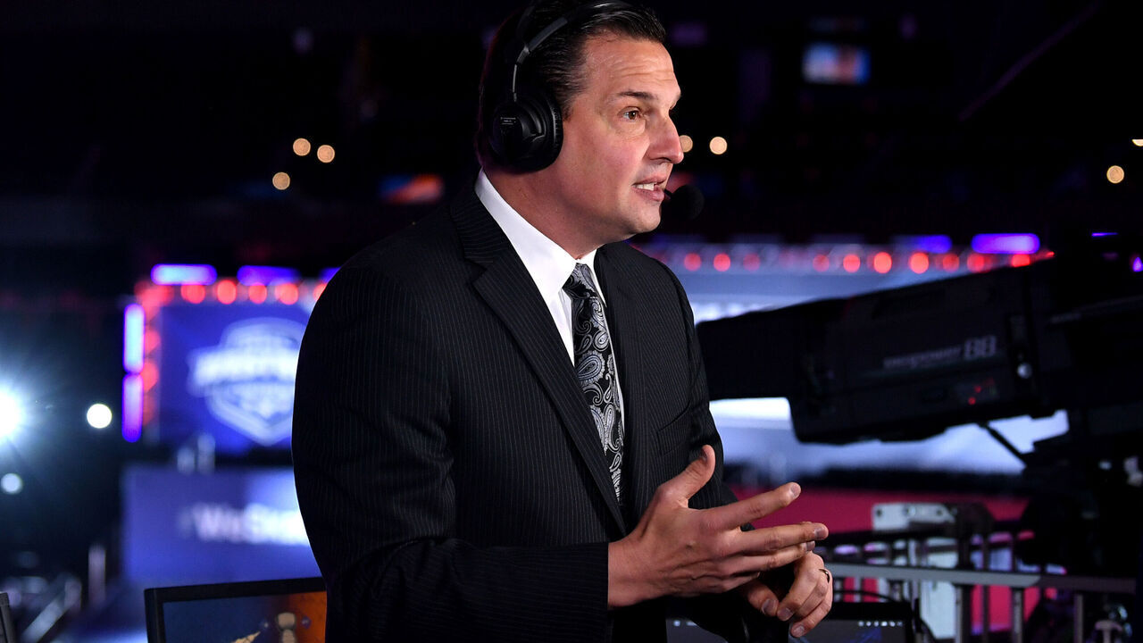 EDMONTON, ALBERTA - SEPTEMBER 13: Hockey analyst and sportscaster Eddie Olczyk speaks during a broadcast of the first period of Game Four of the Eastern Conference Final of the 2020 NHL Stanley Cup Playoffs between the Tampa Bay Lightning and the New York Islanders at Rogers Place on September 13, 2020 in Edmonton, Alberta.
