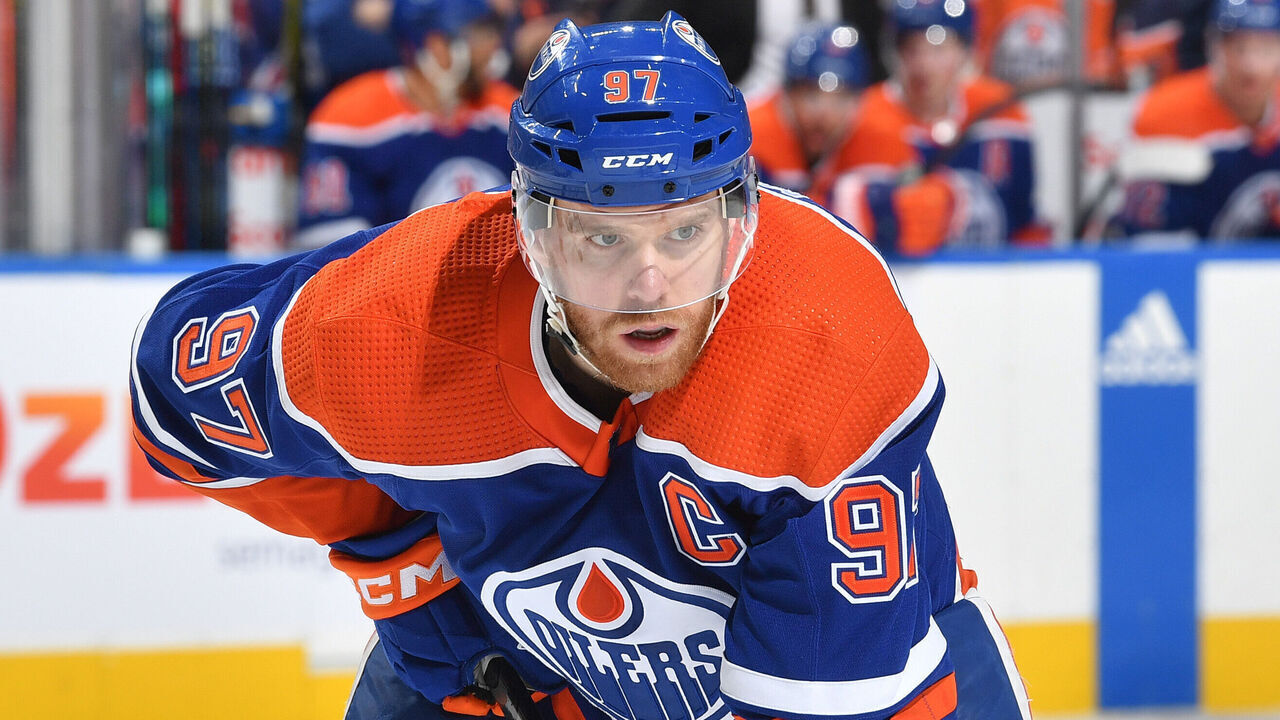EDMONTON, CANADA - MAY 8: Connor McDavid #97 of the Edmonton Oilers awaits a face-off in Game Three of the Second Round of the 2023 Stanley Cup Playoffs against the Vegas Golden Knights at Rogers Place on May 8, 2023, in Edmonton, Alberta, Canada.