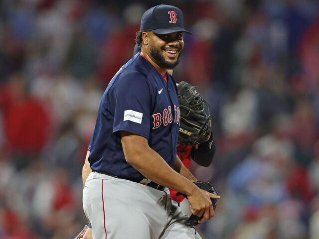 PHILADELPHIA, PA - MAY 06: Kenley Jansen #74 of the Boston Red Sox smiles after the game between the Boston Red Sox and the Philadelphia Phillies at Citizens Bank Park on Saturday, May 6, 2023 in Philadelphia, Pennsylvania.