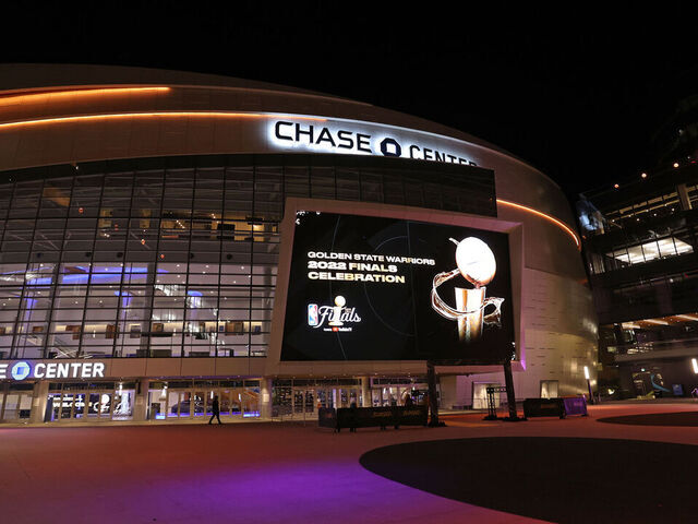 SAN FRANCISCO, CA - JUNE 01: An exterior shot of the Chase Center with 2022 NBA Finals signage before Game One of the 2022 NBA Finals between the Boston Celtics and the Golden State Warriors on June 1, 2022 at Chase Center in San Francisco, California. NOTE TO USER: User expressly acknowledges and agrees that, by downloading and or using this photograph, user is consenting to the terms and conditions of Getty Images License Agreement. Mandatory Copyright Notice: Copyright 2022 NBAE