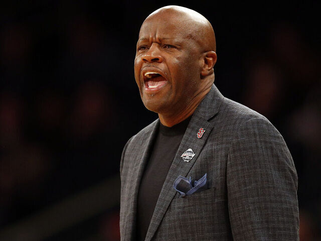 NEW YORK, NEW YORK - MARCH 08: Head coach Mike Anderson of the St. John's Red Storm reacts during the first half against the Butler Bulldogs in the first round of the Big East Basketball Tournament at Madison Square Garden on March 08, 2023 in New York City.