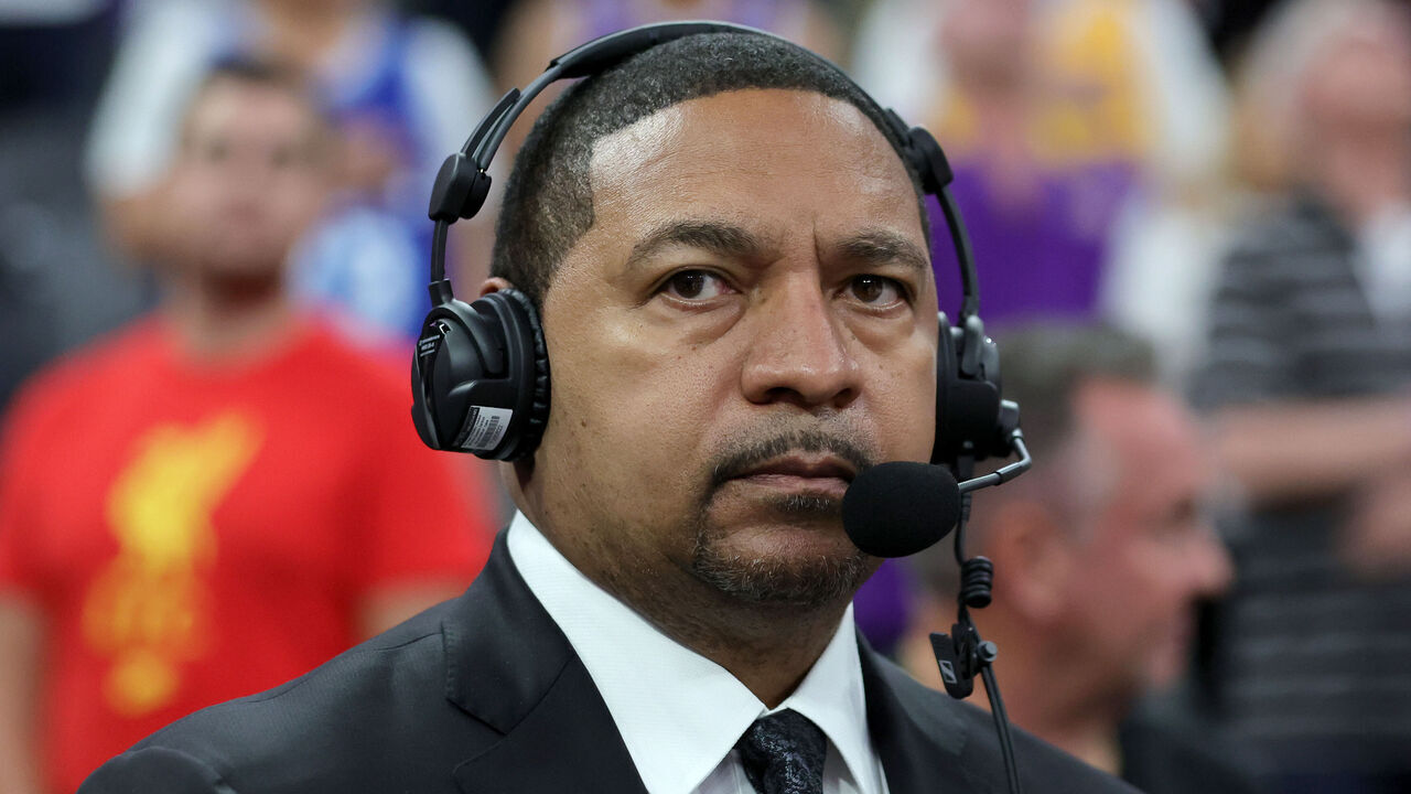LAS VEGAS, NEVADA - OCTOBER 06: ESPN NBA analyst Mark Jackson stands for the American national anthem before a preseason game between the Minnesota Timberwolves and the Los Angeles Lakers at T-Mobile Arena on October 06, 2022 in Las Vegas, Nevada. The Timberwolves defeated the Lakers 114-99.