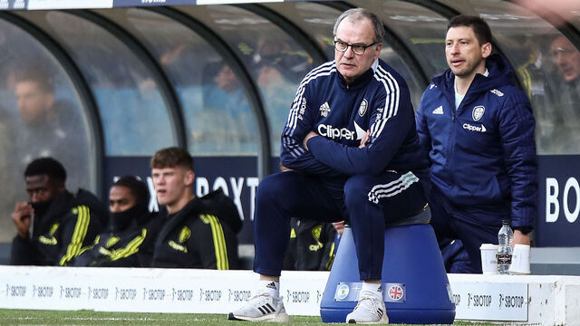 LEEDS, ENGLAND - FEBRUARY 26: Marcelo Bielsa the head coach / manager of Leeds United during the Premier League match between Leeds United and Tottenham Hotspur at Elland Road on February 26, 2022 in Leeds, United Kingdom.