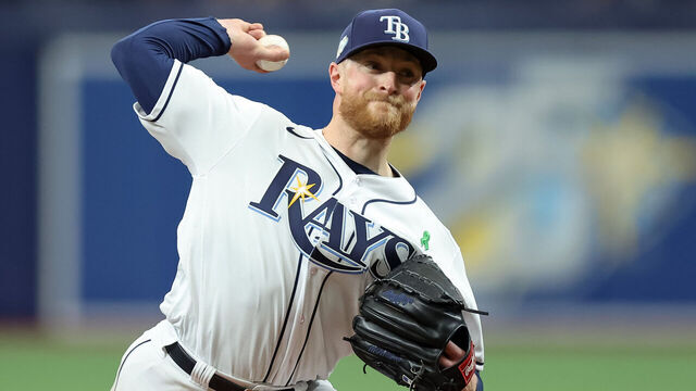 ST. PETERSBURG, FL - MAY 6: Drew Rasmussen #57 of the Tampa Bay Rays pitches against the New York Yankees during the second inning of the game at Tropicana Field on May 6, 2023 in St. Petersburg, Florida.