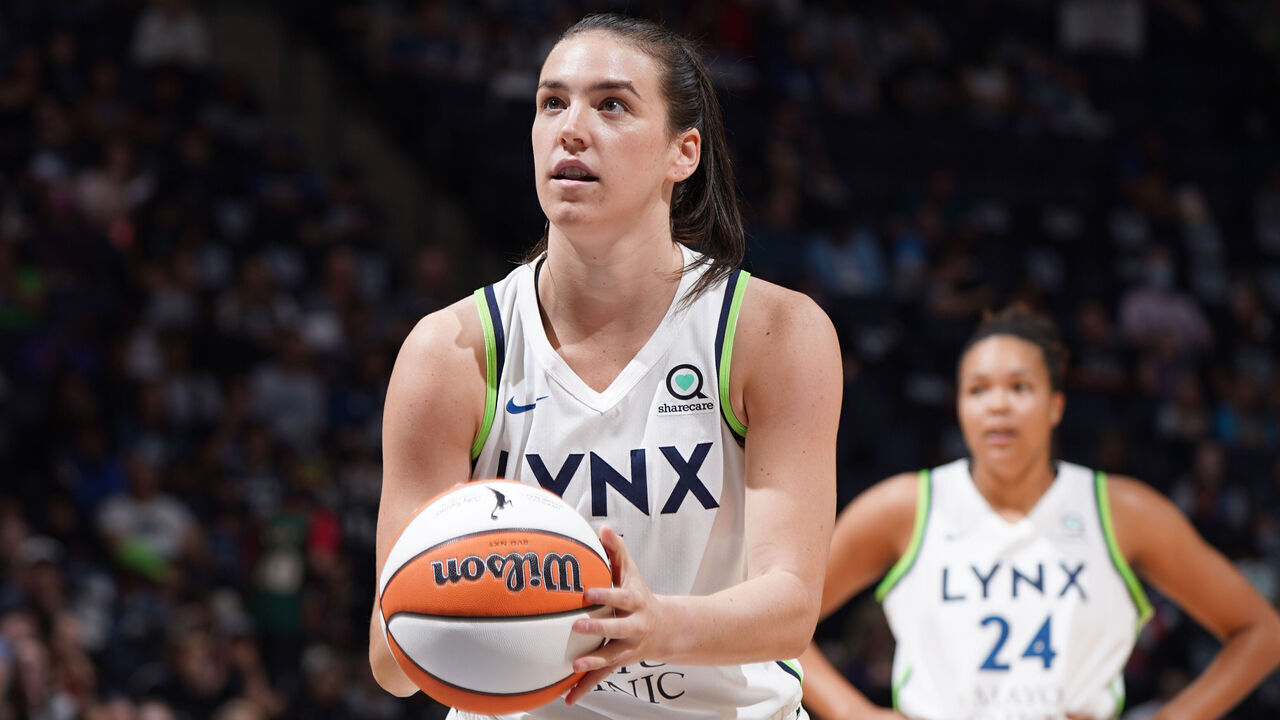 MINNEAPOLIS, MN - AUGUST 12: Bridget Carleton #6 of the Minnesota Lynx prepares to shoot a free throw during the game against the Seattle Storm on August 12, 2022 at the Target Center in Minneapolis, Minnesota. Mandatory Copyright Notice: Copyright 2022 NBAE