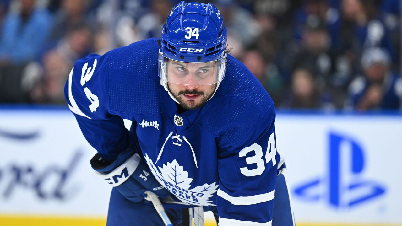 TORONTO, ON - MAY 12: Toronto Maple Leafs center Auston Matthews (34) looks on prior to the face off during the third period of game 5 in the Eastern Conference Second Round between the Florida Panthers and the Toronto Maple Leafs on May 12, 2023, at Scotiabank Arena in Toronto, ON, Canada.