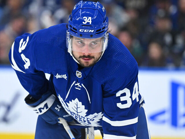 TORONTO, ON - MAY 12: Toronto Maple Leafs center Auston Matthews (34) looks on prior to the face off during the third period of game 5 in the Eastern Conference Second Round between the Florida Panthers and the Toronto Maple Leafs on May 12, 2023, at Scotiabank Arena in Toronto, ON, Canada.