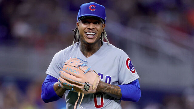 MIAMI, FLORIDA - APRIL 28: Marcus Stroman #0 of the Chicago Cubs reacts during the sixth inning against the Miami Marlins at loanDepot park on April 28, 2023 in Miami, Florida.