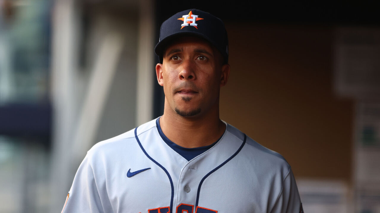 NEW YORK, NEW YORK - JUNE 24: Michael Brantley #23 of the Houston Astros looks on against the New York Yankees at Yankee Stadium on June 24, 2022 in New York City. Houston Astros defeated the New York Yankees 3-1.