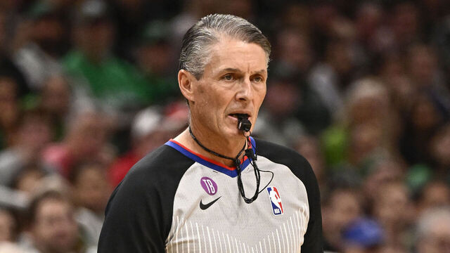 BOSTON, MA - MAY 14: Scott Foster #48 looks on during the game during round two game seven of the 2023 NBA Playoffson May 14, 2023 at the TD Garden in Boston, Massachusetts. Mandatory Copyright Notice: Copyright 2023 NBAE