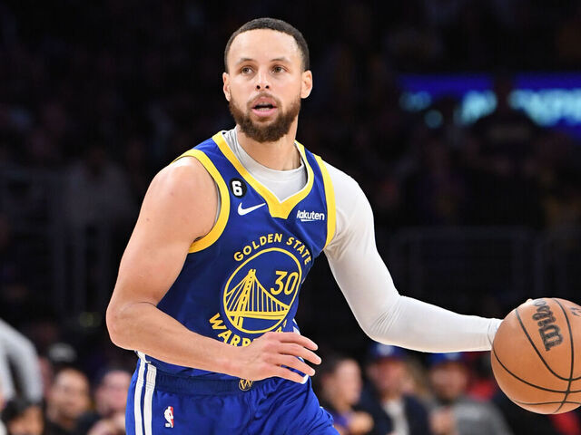 LOS ANGELES, CA - MAY 12: Stephen Curry #30 of the Golden State Warriors dribbles the ball during Game Six of the Western Conference Semi-Finals of the 2023 NBA Playoffs against the Los Angeles Lakers on May 12, 2023 at Crypto.com Arena in Los Angeles, California. NOTE TO USER: User expressly acknowledges and agrees that, by downloading and/or using this Photograph, user is consenting to the terms and conditions of the Getty Images License Agreement. Mandatory Copyright Notice: Copyright 2023 NBAE