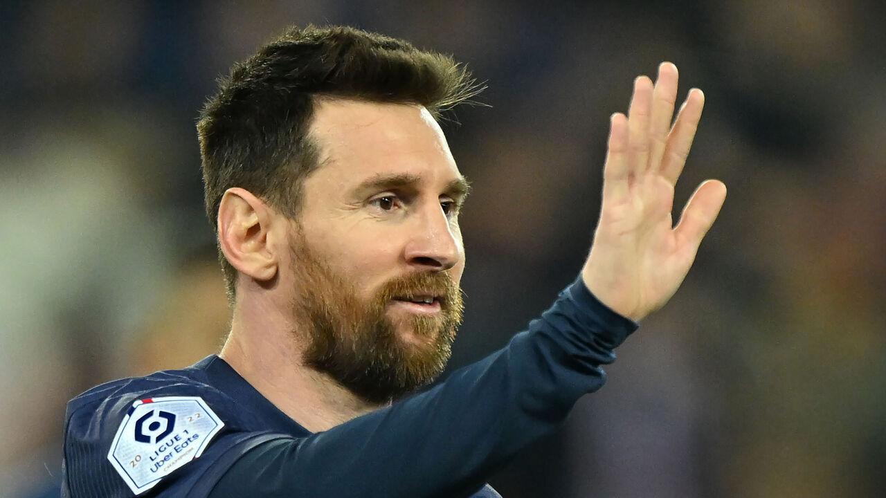 PARIS, FRANCE - MAY 13: Lionel Messi of Paris Saint-Germain in action during the French Ligue 1 soccer match between Paris Saint-Germain (PSG) and AC Ajaccio at Parc des Princes Stadium in Paris, France on May 13, 2023.
