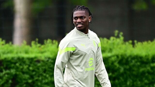 AC Milan's Portuguese defender Rafael Leao looks on during a training session at The Milanello Sports Centre at Carnago, north-west of Milan on May 9, 2023, on the eve of the UEFA Champions League first leg semi-final football match between AC Milan and Inter Milan.